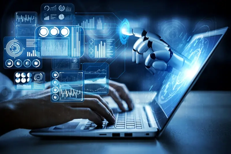 AI-assisted business operations represented on a laptop